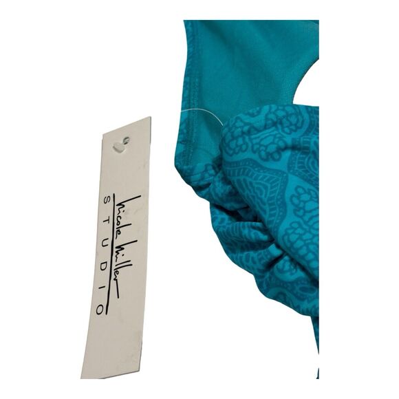 NEW - Nicole Miller Multi Teal Beach‎ Boho 1 piece double strap Swimsuit Size 10 - Picture 6 of 10
